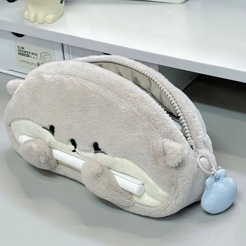 Kawaii Little Otter Penguin Plush Pen Bag Large Capacity Pencil Case Stationery Storage Bag Stationery School Supplies