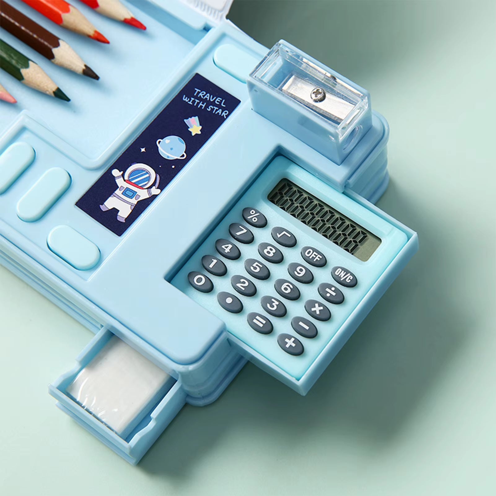 Pencil Cases Stationery Supplies School Cute Cartoon Universe Large Capacity Mulfunction with Calculator and Pencil Sharpener