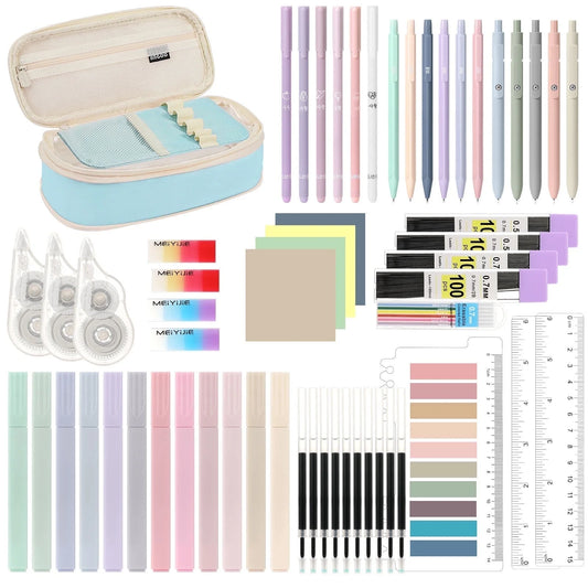 60Pcs Aesthetic School Supplies with Pencil Case for Students Stationary College Essentials, Blue