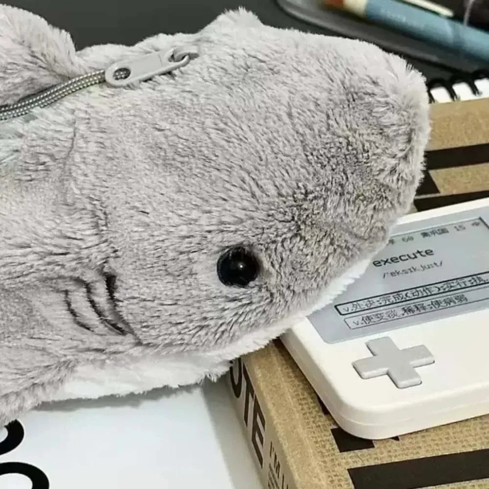 A Cute Plush Shark Pencil Bag with Small Capacity Soft and Comfortable, Suitable for School, Office, Marine Animal Lovers Gifts