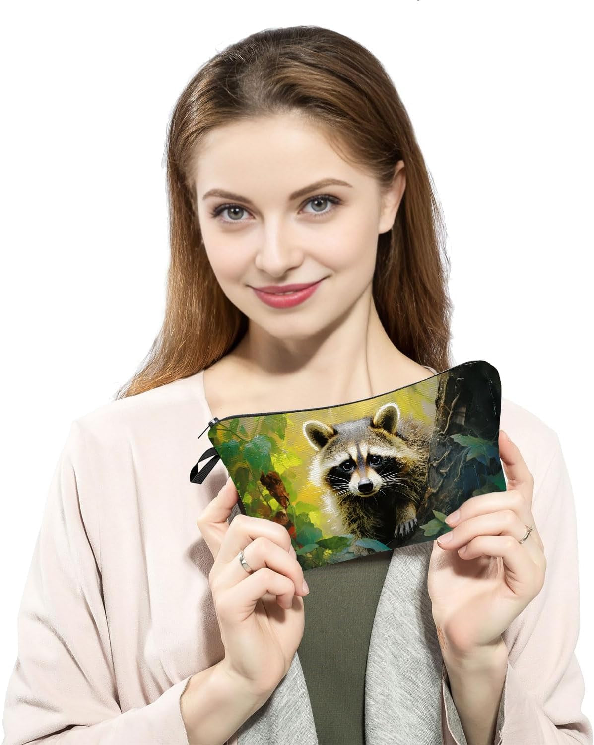 Raccoon Gift Raccoon Makeup Bag Cute Small Organizer Bag with Zipper Cartoon Kitten Raccoon Print Cosmetic Bag Birthday Gifts for Raccoon Lovers Women Friends…