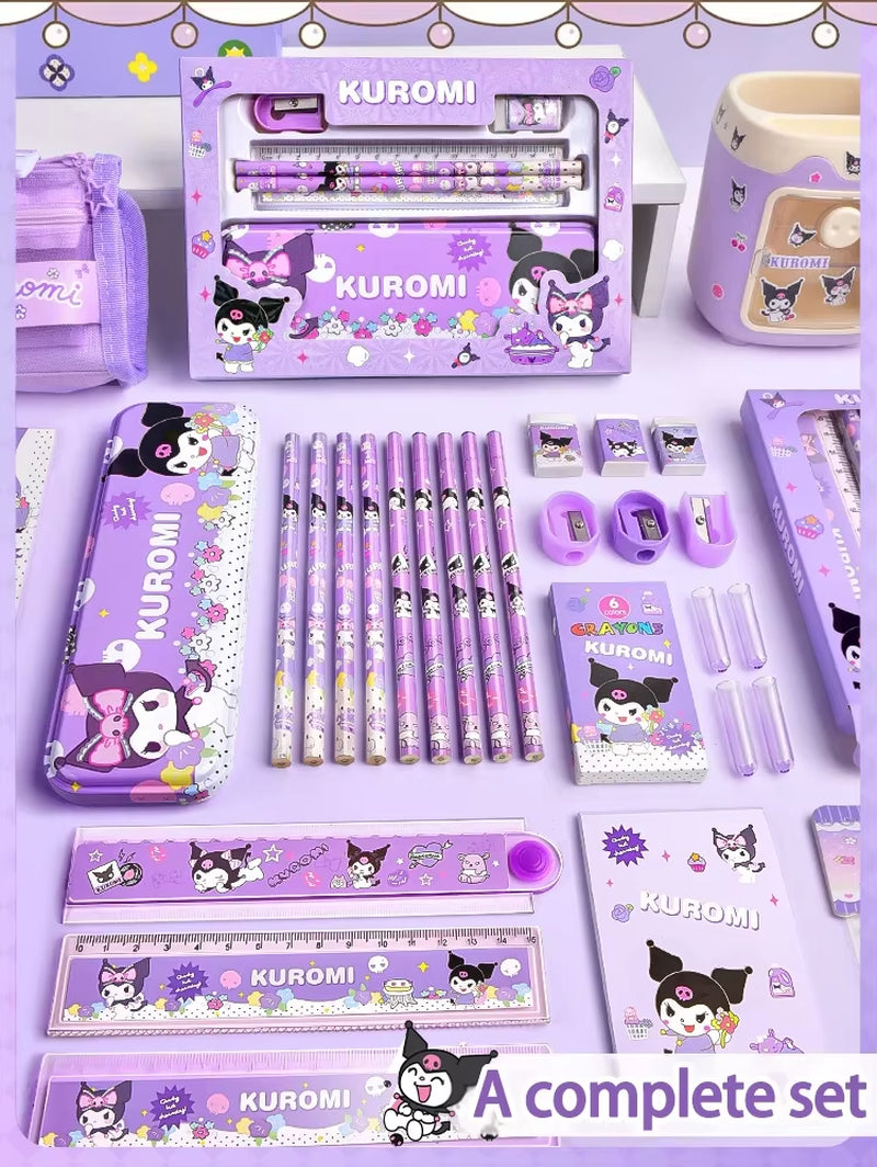 Sanrio Kuromi Stationery Set Cinnamoroll Melody Pencil Eraser Learning Gifts Box Cartoon Stationery Children Term Begins Gifts