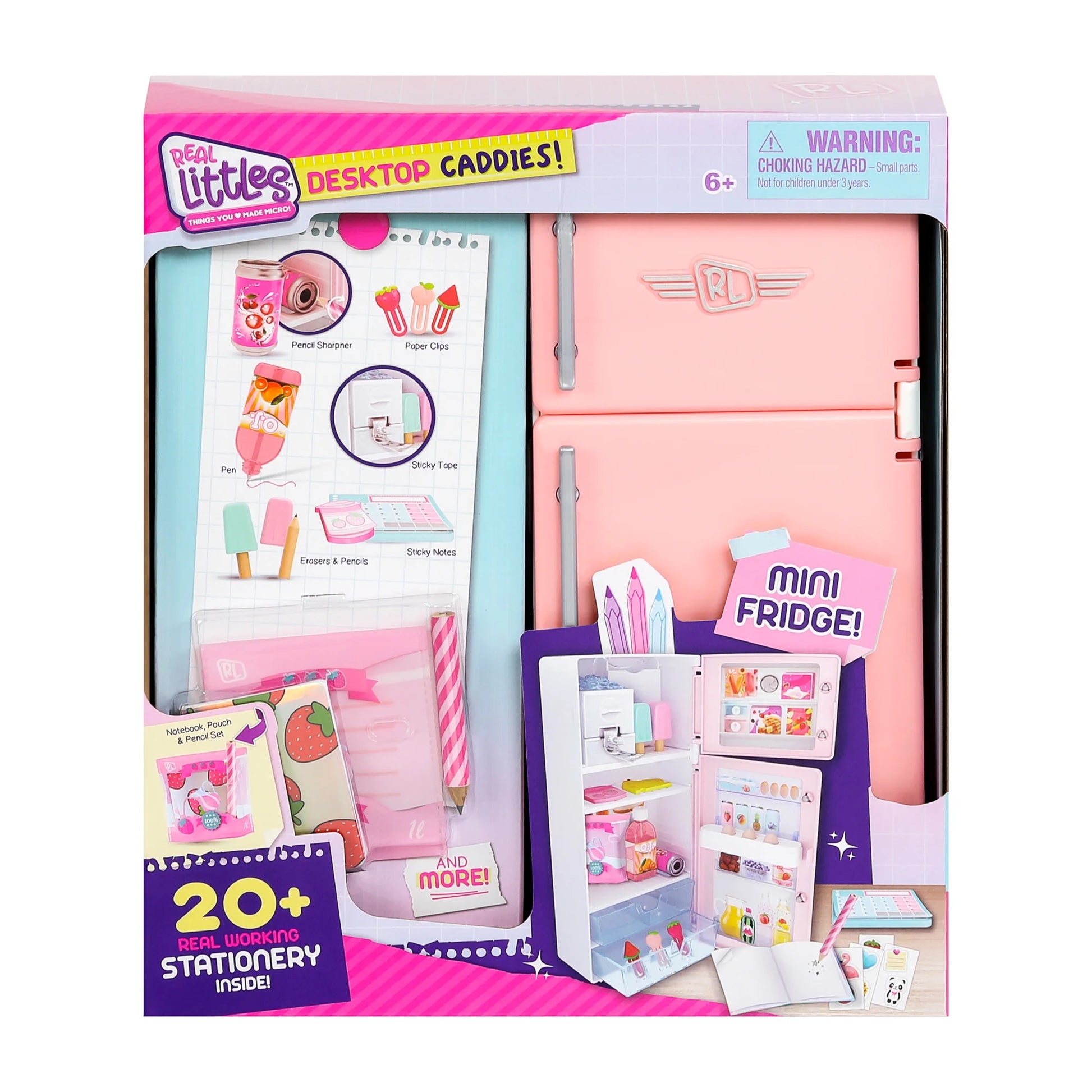 Desktop Caddies, Mini Pink Fridge with 20+ Real Working Stationery, Ages 6+