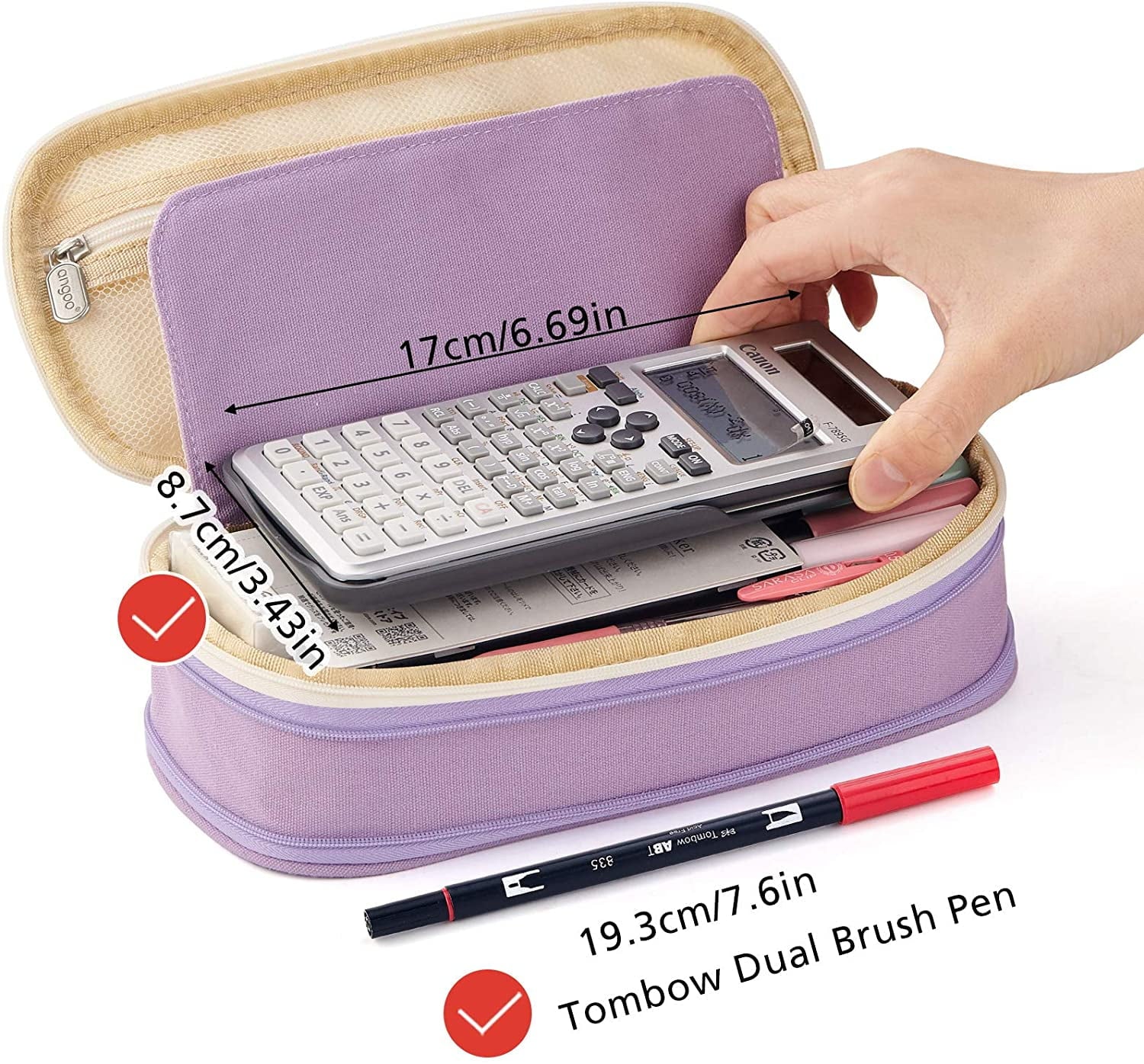 Big Capacity Pencil Pen Case Large Storage Pencil Bag Pouch Organizer (Purple)
