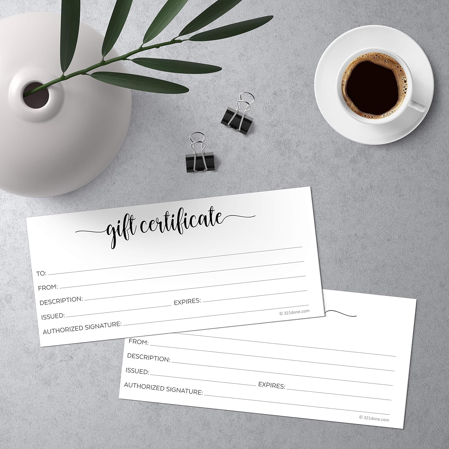 Simple White Blank Gift Certificates with Envelopes (Pack of 24) 4X9 Inches for Small Business, Holiday, Christmas Voucher, Spa, Salon - Minimalist Script - Made in USA