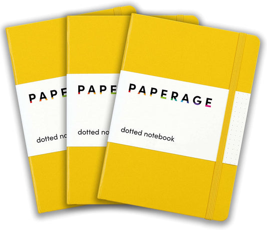 Dotted Journal Notebooks, 3 Pack, (Yellow), 160 Pages, Medium 5.7 Inches X 8 Inches - 100 GSM Thick Paper, Hardcover