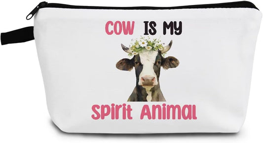 Funny Cow Makeup Bag Toiletry Zipper Pouch Inspirational Gift Cow Is My Spirit Animal Cosmetic Bag for Women Friends