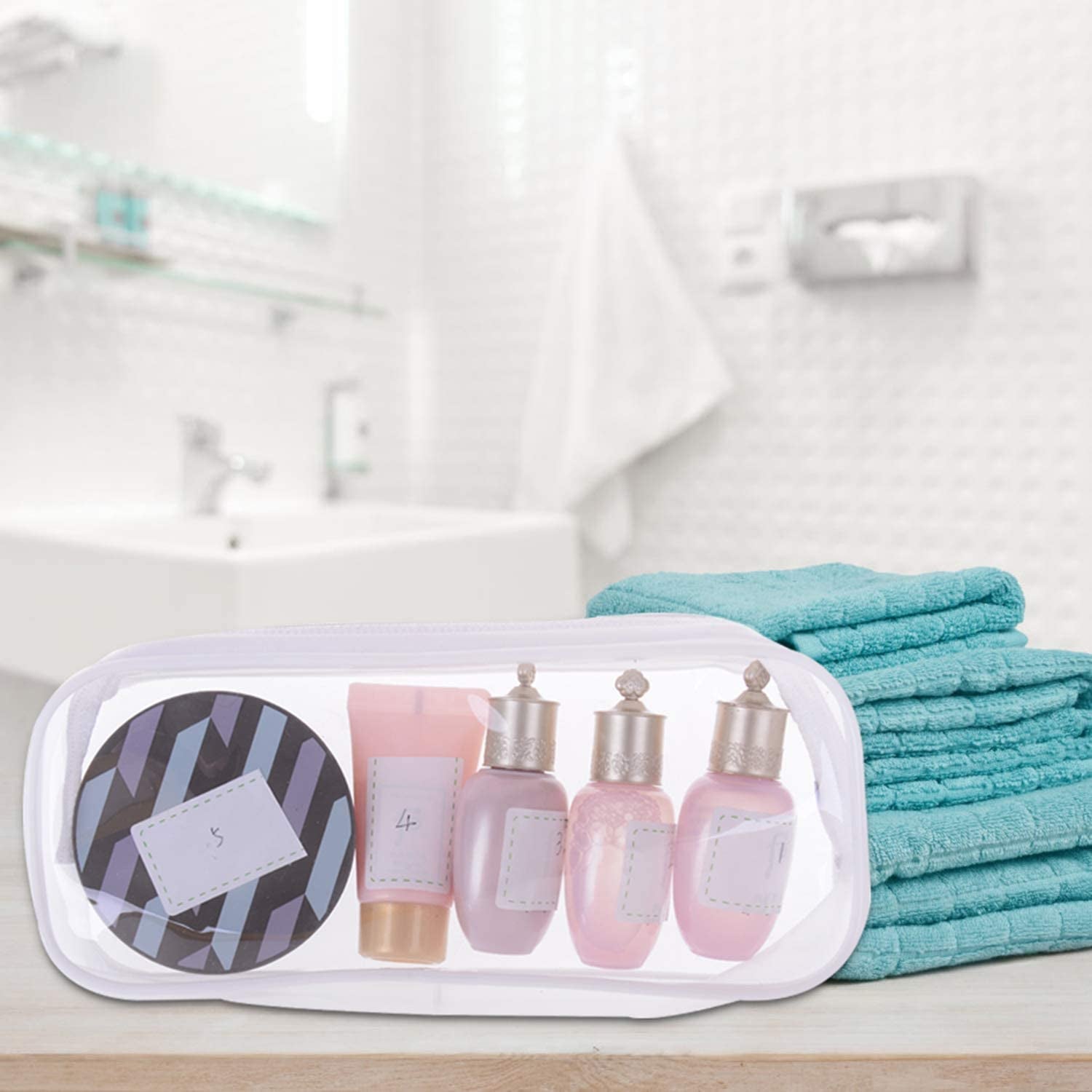 8 Pieces Clear Pencil Case PVC Makeup Pouch Zippered Pencil Case Toiletry Carry Pouch Big Capacity Bags Portable Pencil Bags for Women,Students,Men,Kids Gifts(White)