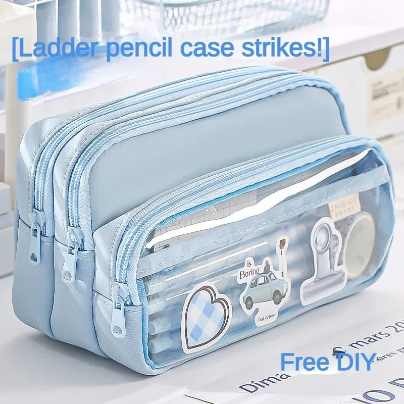New Transparent Pencil Case Large Capacity Simple Pencil Case Multifunctional Student Stationery Storage Bag