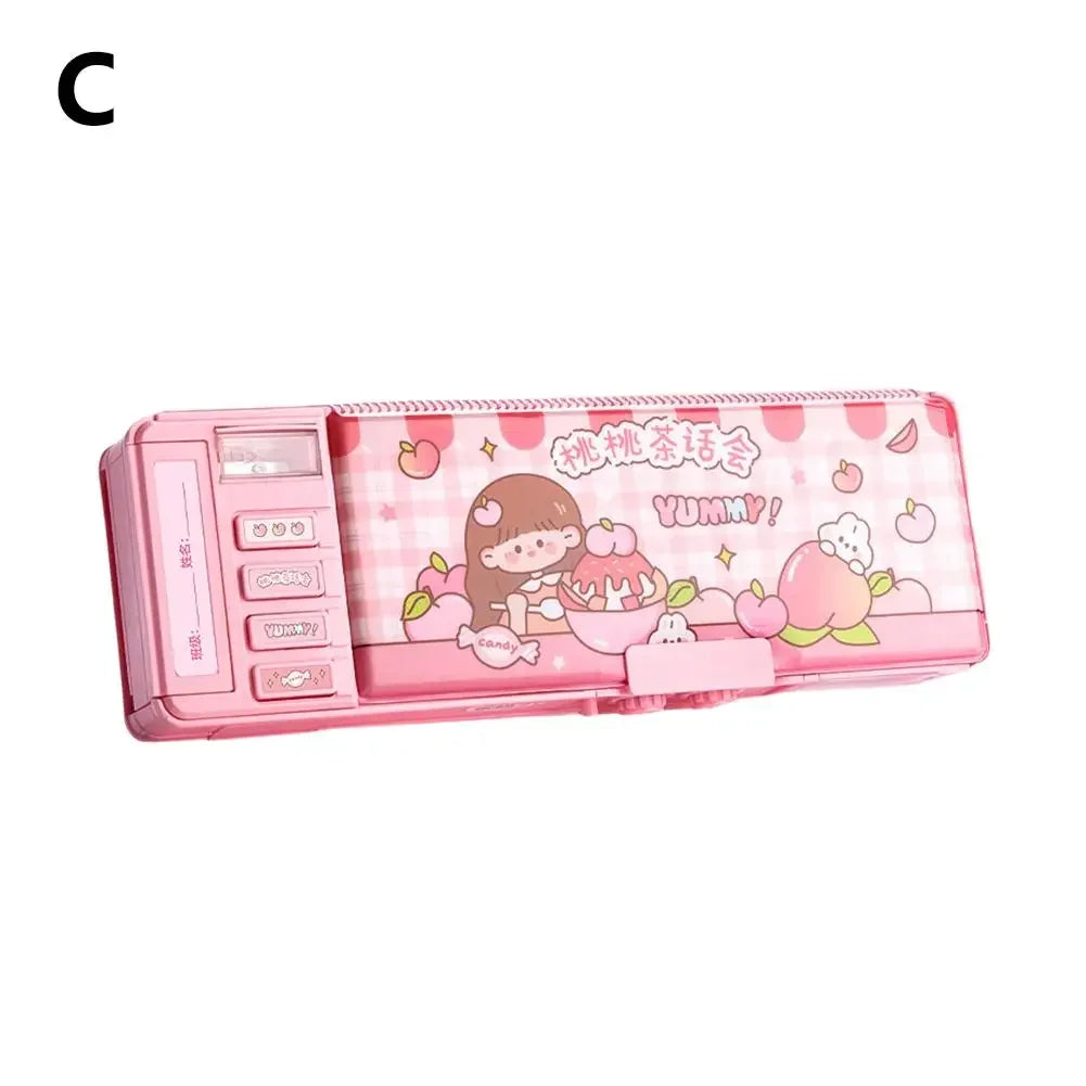 Student Multifunctional Double-Layer Stationery Box Case Pencil Student School Accessories Stationery Double-Layer Computer B7X9