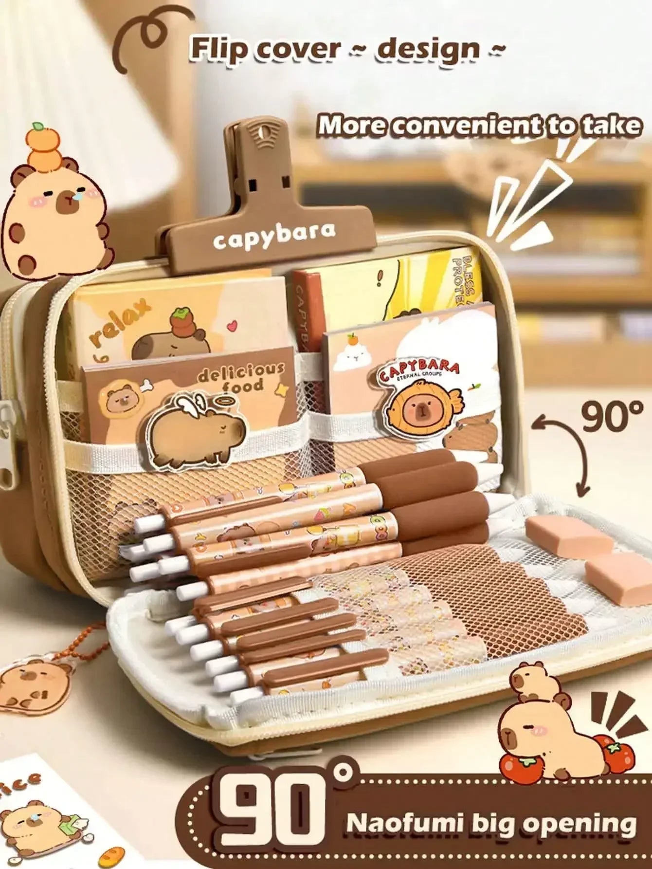 1Pc Large Capacity Pencil Case Flip Cover Stationery Pencil Bag Simple Stationery Storage Bag School Office Supplies Stationery
