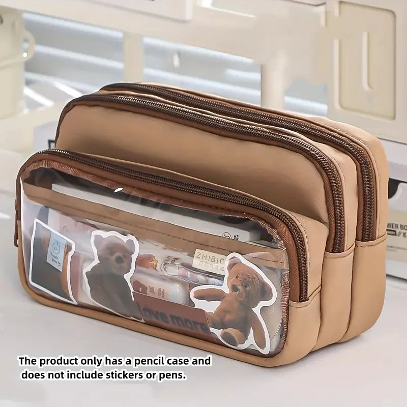 1Pcnew Large Capacity Stationery Bag, Stationery Pencil Steel Note Pen Storage Bag, Pencil Case, Portable Cosmetic Storage Bag