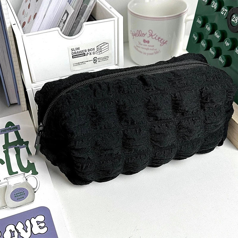 Puffs Cute Zipper Cosmetics Bag Korean Stationery Pen Case Large Capacity Women Travel Make up Toiletry Bag Washing Pouch
