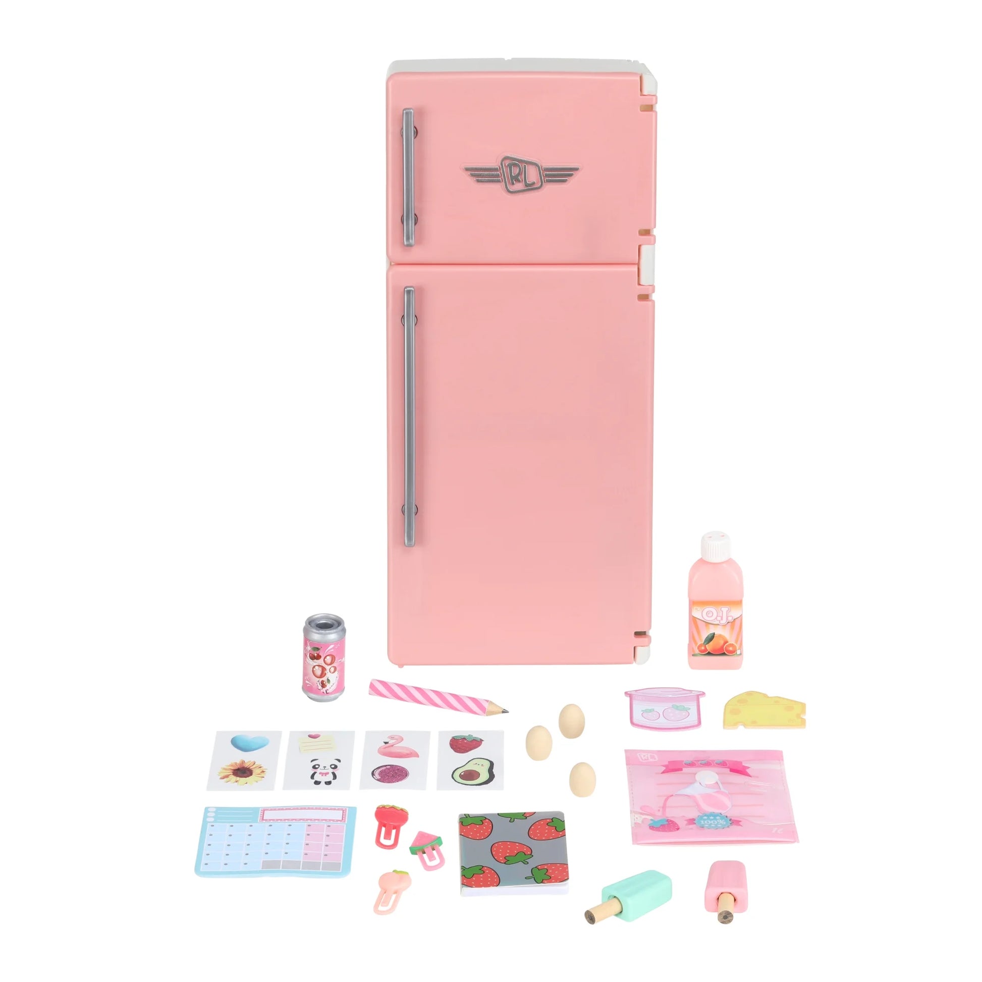 Desktop Caddies, Mini Pink Fridge with 20+ Real Working Stationery, Ages 6+
