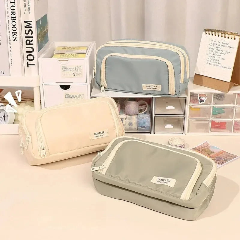 1Pc Stationery Bag Pencil Case Large Capacity Pen Case Stationery Box Cosmetics Bag Portable Gifts