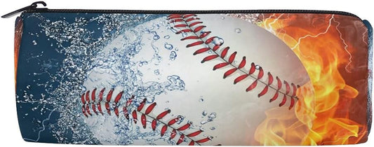 Pencil Bag Sport Baseball Fire Water, Pencil Case Pen Zipper Bag Pouch Holder Makeup Brush Bag for School Work Office2