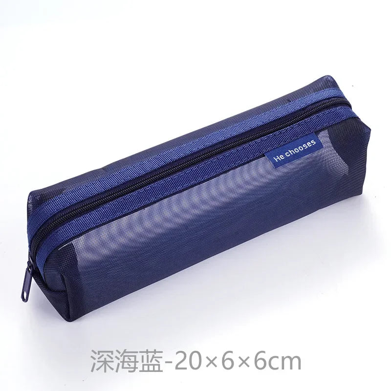 Transparent Stationery Pencil Bag Student Nylon Mesh Pen Case Unisex Large Capacity Pouch School Supplies Stationery Organizer