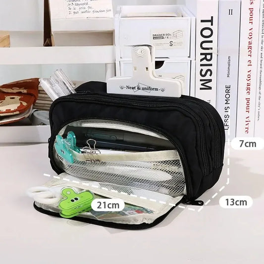 1Pc Stationery Bag Pencil Case Large Capacity Pen Case Stationery Box Cosmetics Bag Portable Gifts