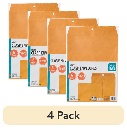 (4 Pack)  Kraft Clasp Envelopes, 10 in X 13 In, 6 Count