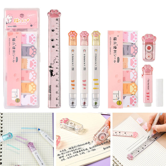 Cat Paw Stationery Set with Retractable Eraser, White