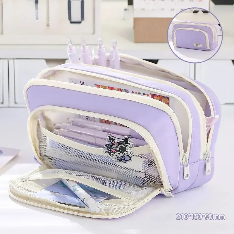 1Pc Stationery Bag Pencil Case Large Capacity Pen Case Stationery Box Cosmetics Bag Portable Gifts