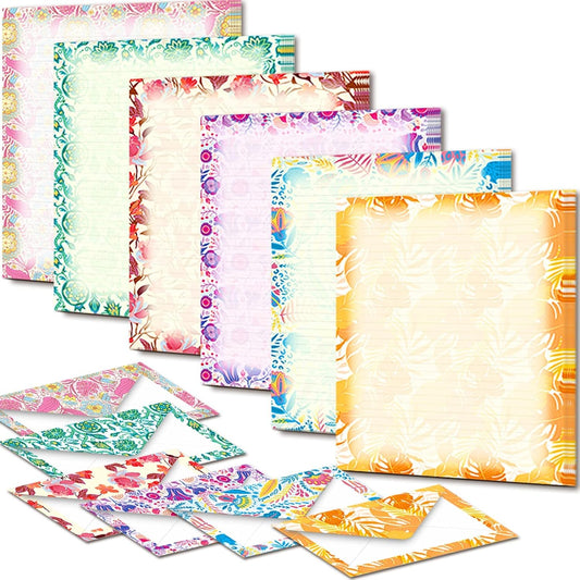 Vintage Morris 2 Stationery Paper (Lined) 48 PC and Self-Sealing Envelopes 24 PC, 27 Lb Heavy Weight Floral Writing Letter Stationary, Printer Friendly, Both Sides Printed, US Letter Size 11" X 8.5"