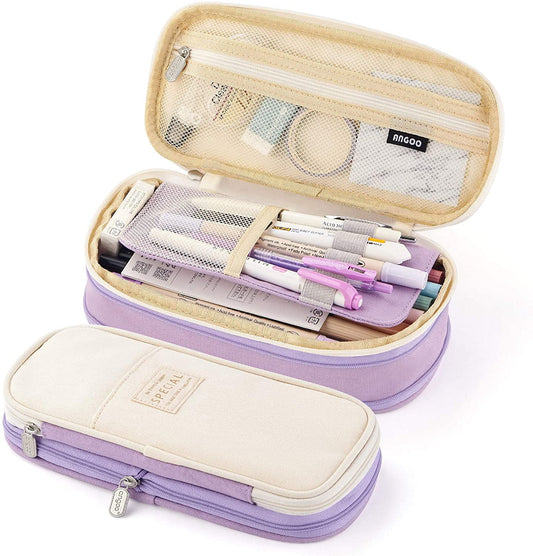 Big Capacity Pencil Pen Case Large Storage Pencil Bag Pouch Organizer (Purple)