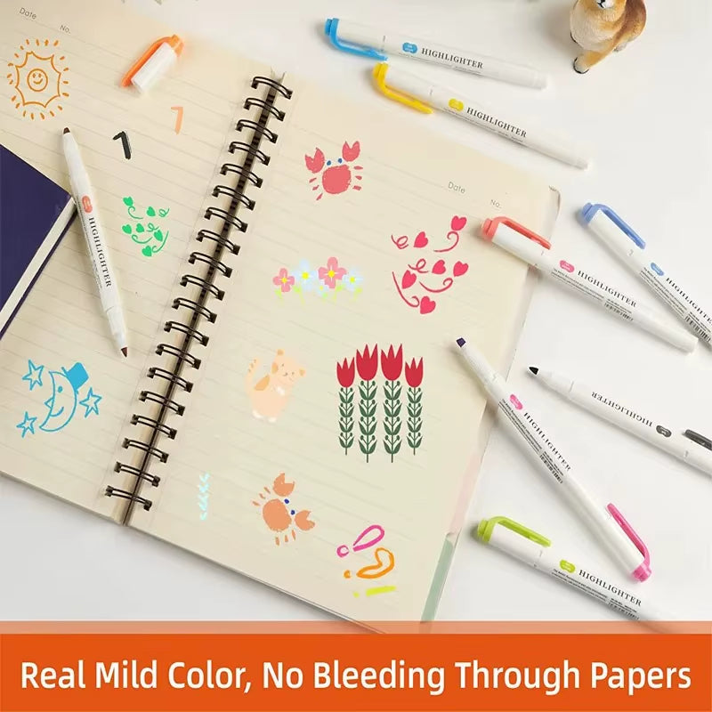 5/15/25 Pcs/Set Double Headed Highlighter Pens Graffiti Markers Highlighters Art Colored Sketching Markers Kawaii Stationery