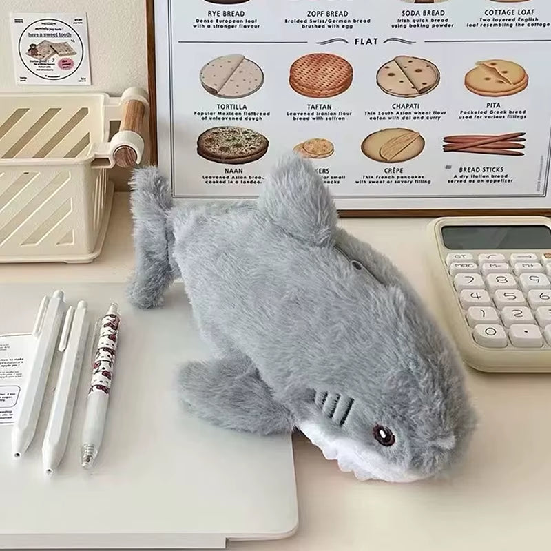 Cartoon Plush Shark Pen Bag Pencil Case Kawaii Doll Back to School Storage Bag Student Stationery School Supplies