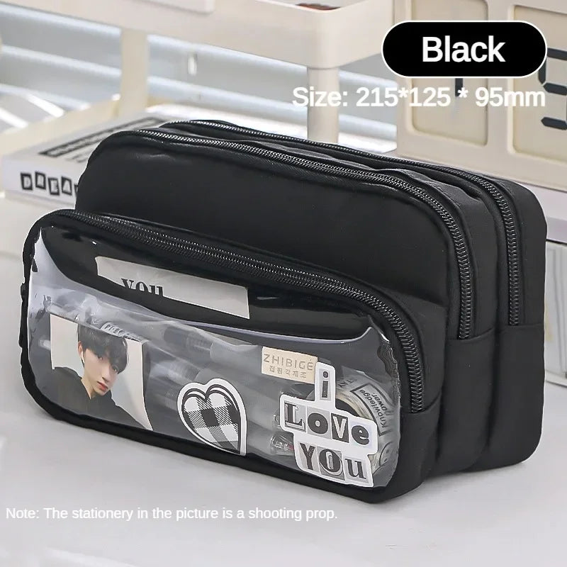 New Transparent Pencil Case Large Capacity Simple Pencil Case Multifunctional Student Stationery Storage Bag