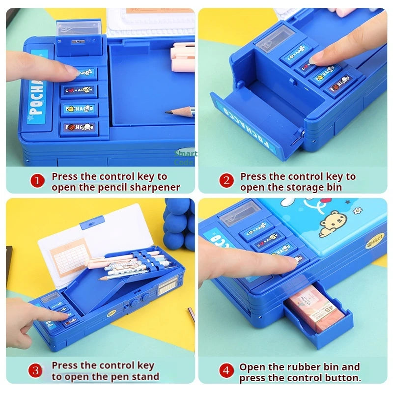 New  Stationery Box Kuromi Melody Stationery Box Password Lock Multi Functional Large Capacity Pencil Box Children'S Gift