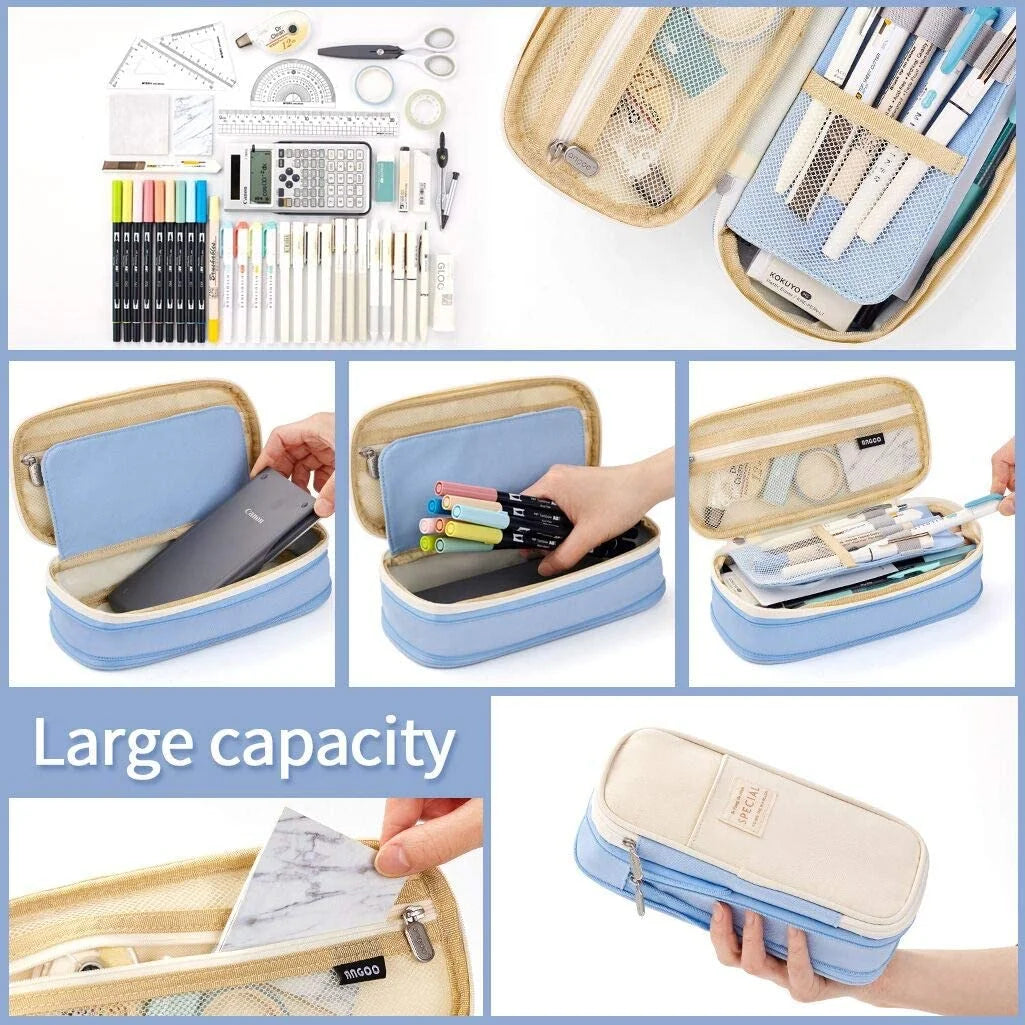 Large Capacity Pencil Case, Light Blue