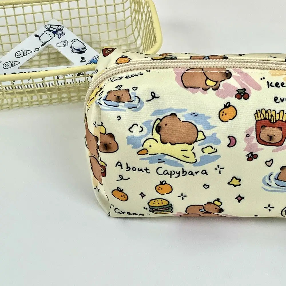 Cute Cartoon Capybara Pen Bag Student Large Capacity Stationery Bag Pencil Case Multifunctional Stationery Organizer for School