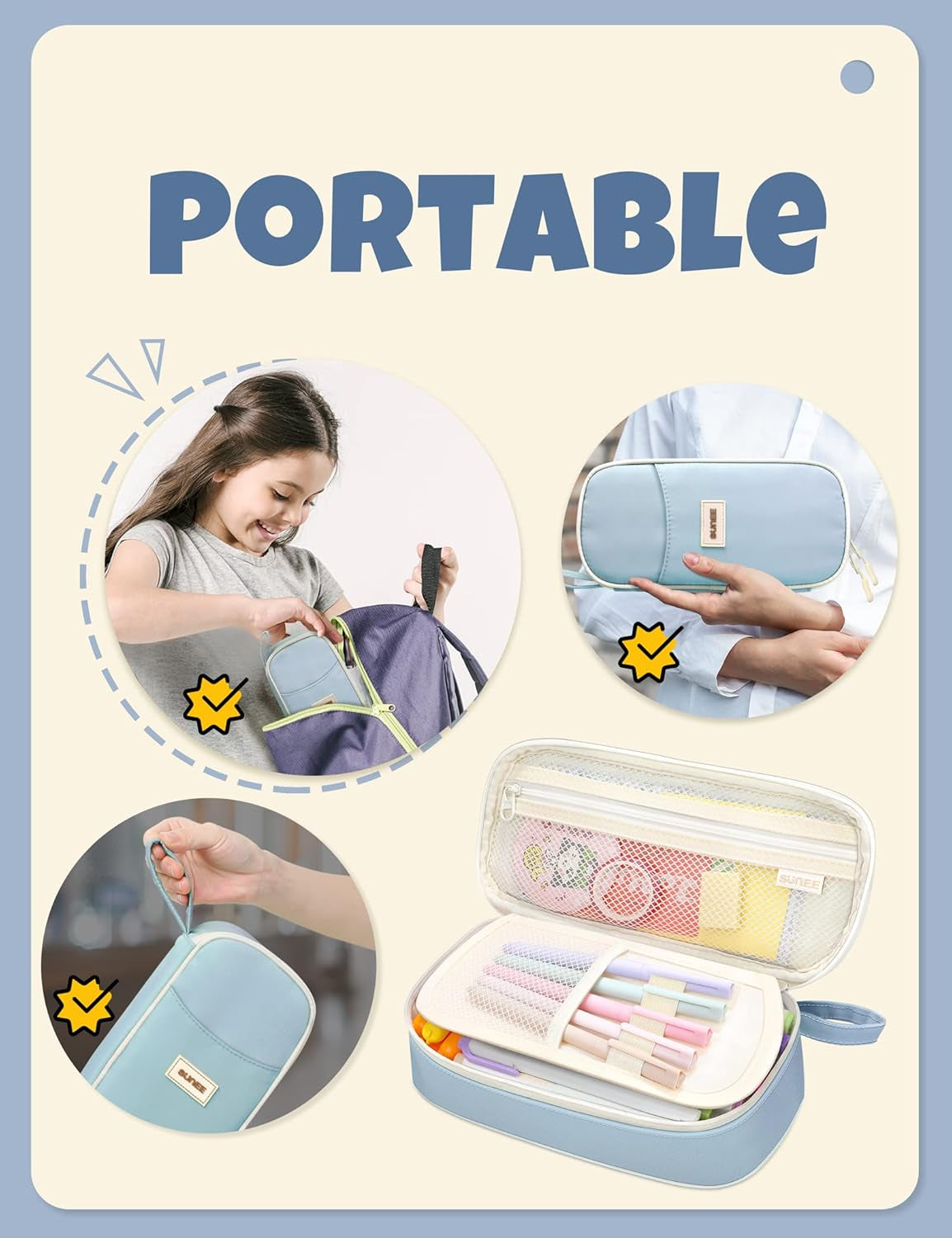 SUNEE Cute Pencil Case, Aesthetic Pen Pouch, Colored Large Pencil Bag with Zippe