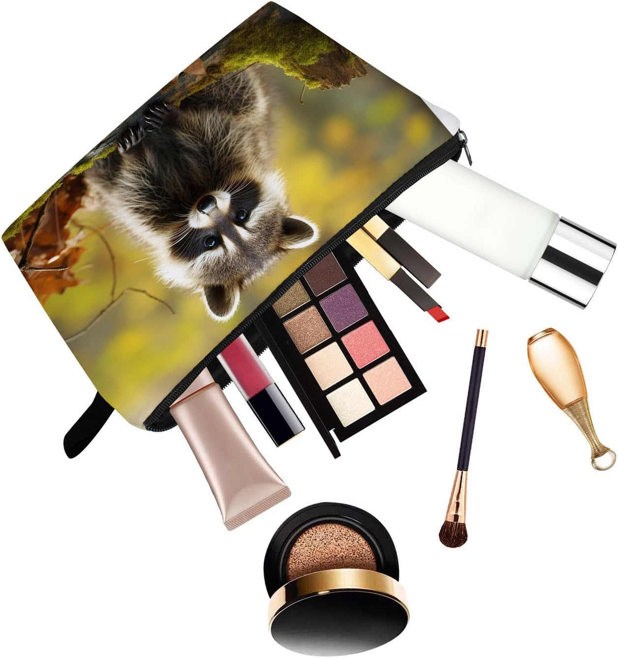 Raccoon Gift Raccoon Makeup Bag Cute Small Organizer Bag with Zipper Cartoon Kitten Raccoon Print Cosmetic Bag Birthday Gifts for Raccoon Lovers Women Friends…