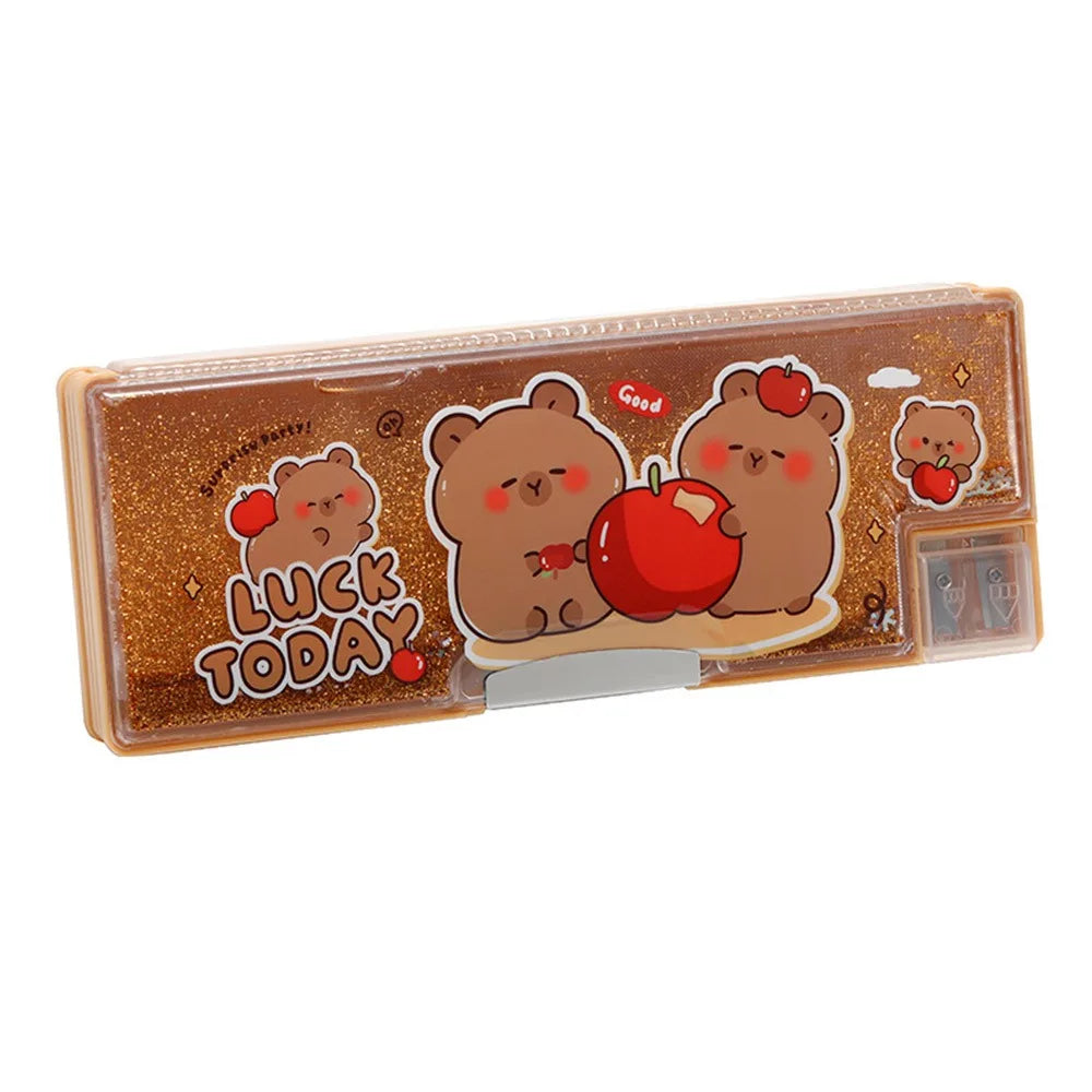Multifunctional Capibara Pencil Case Large Capacity Password Lock Stationery Box Double Layer High-Tech Pen Box NO Stationery