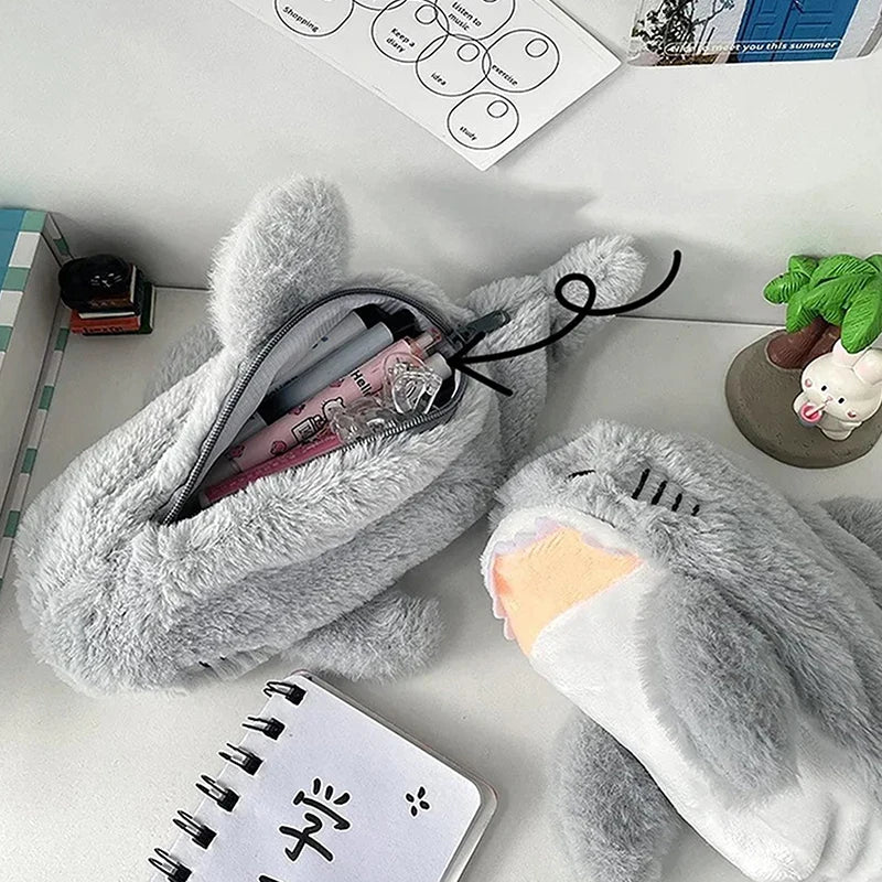 Cartoon Plush Shark Pen Bag Pencil Case Kawaii Doll Back to School Storage Bag Student Stationery School Supplies