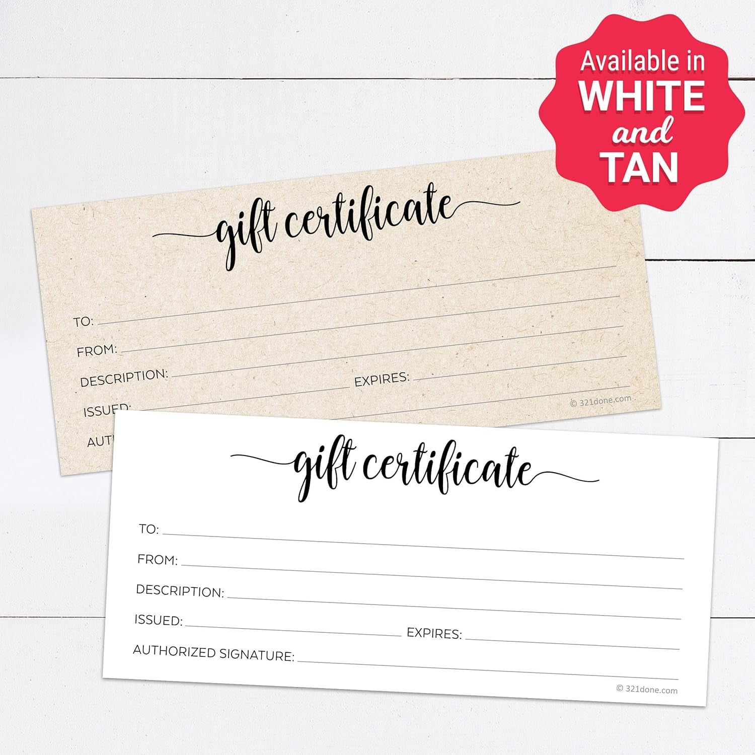 Simple White Blank Gift Certificates with Envelopes (Pack of 24) 4X9 Inches for Small Business, Holiday, Christmas Voucher, Spa, Salon - Minimalist Script - Made in USA