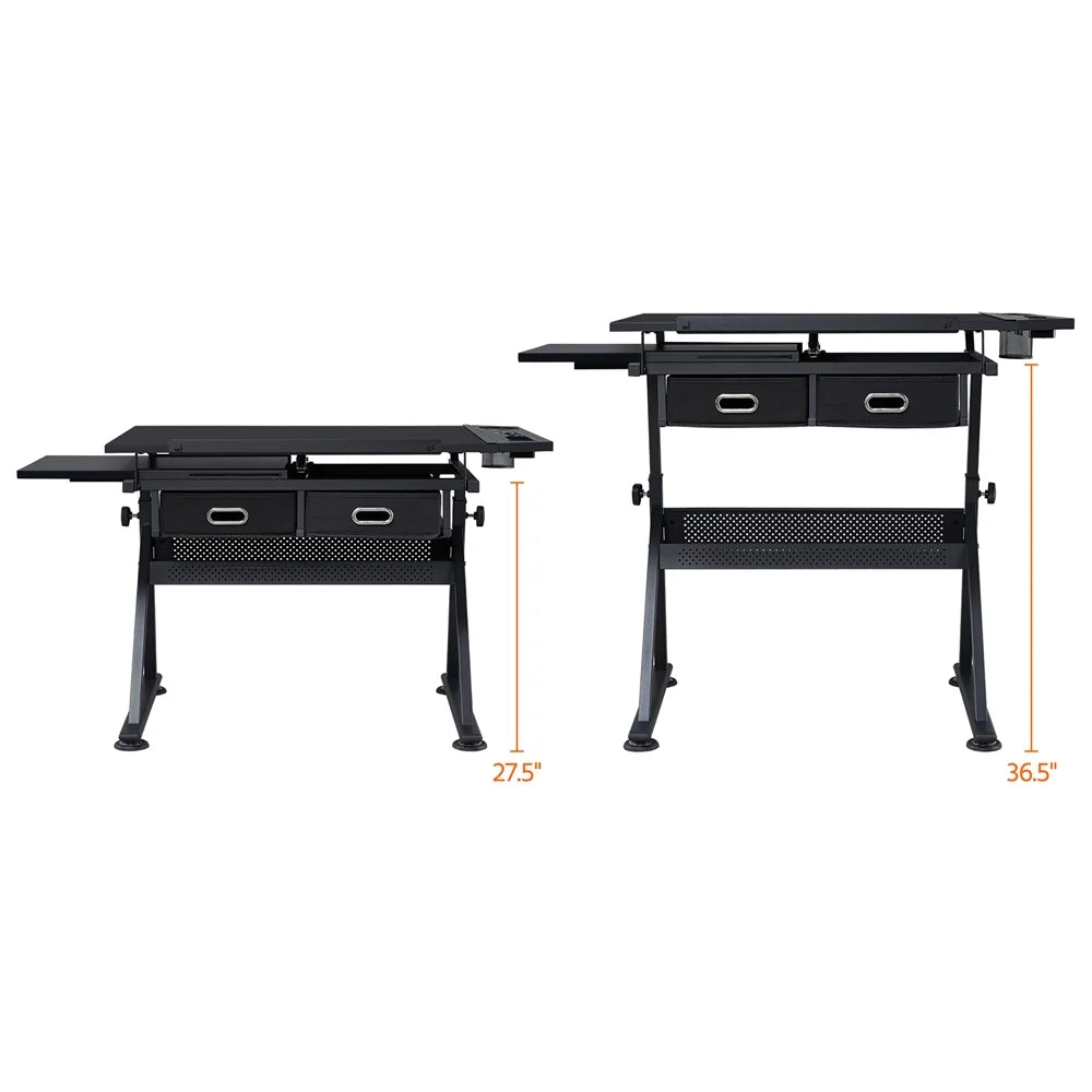 Adjustable Drafting Table with Stool, Black