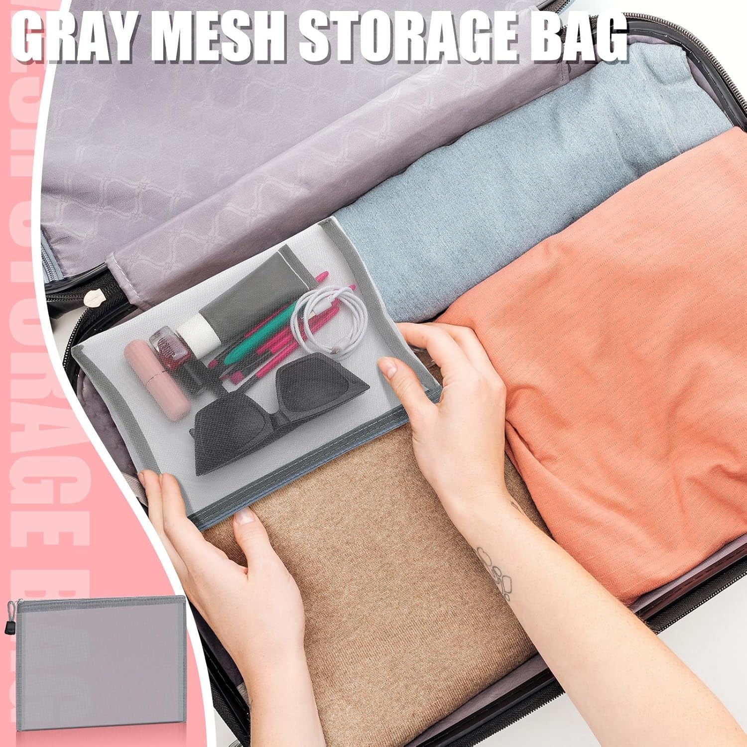15 Pieces Mesh Bags Mesh Zipper Pouch Makeup Bags Cosmetic Travel Organizer Pouch Pencil Case(9.84 X 7.09 Inches,Gray)