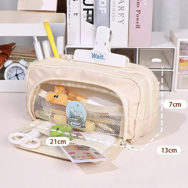 1Pc Stationery Bag Pencil Case Large Capacity Pen Case Stationery Box Cosmetics Bag Portable Gifts