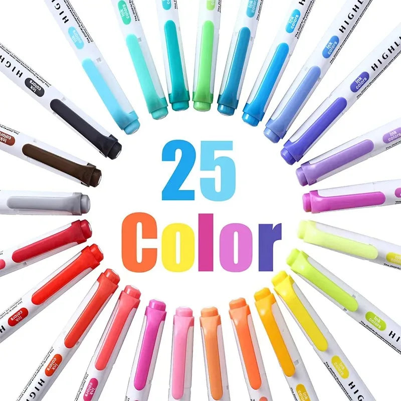 5/15/25 Pcs/Set Double Headed Highlighter Pens Graffiti Markers Highlighters Art Colored Sketching Markers Kawaii Stationery