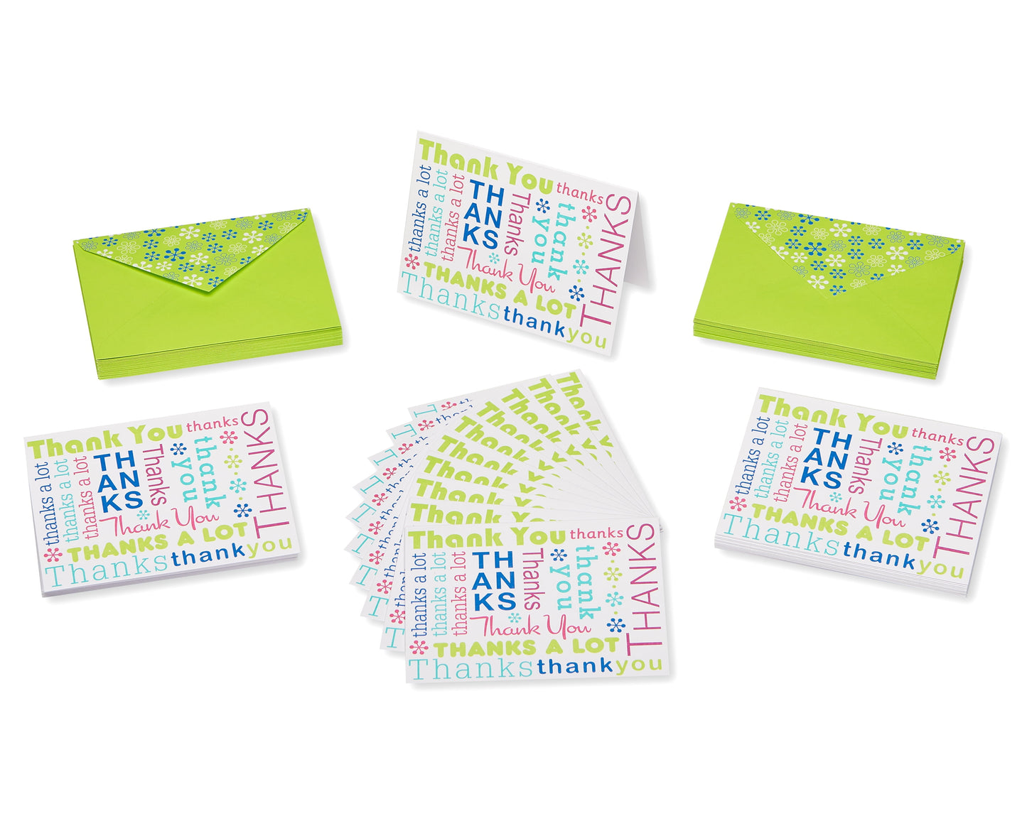 Thank You Cards with Envelopes, Multicolored Script (50-Count)