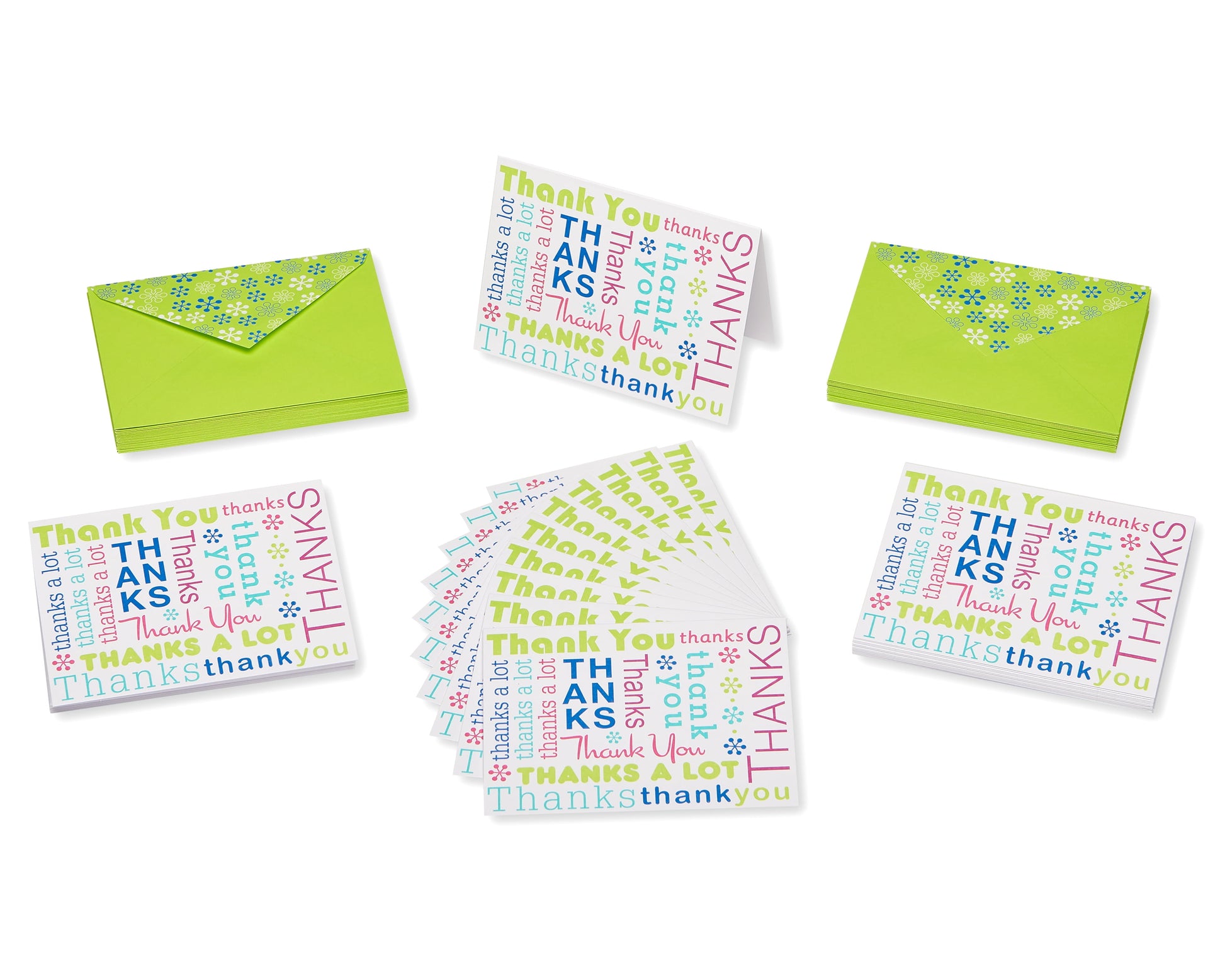 Thank You Cards with Envelopes, Multicolored Script (50-Count)