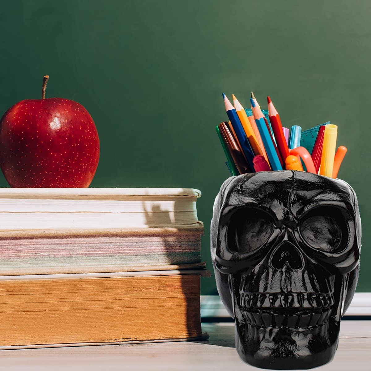 Skull Resin Storage Box Tube Creative All Hallows' Day Skull Head Figurine Skeleton Statue Jewellery Pot Container Pen Holder Black