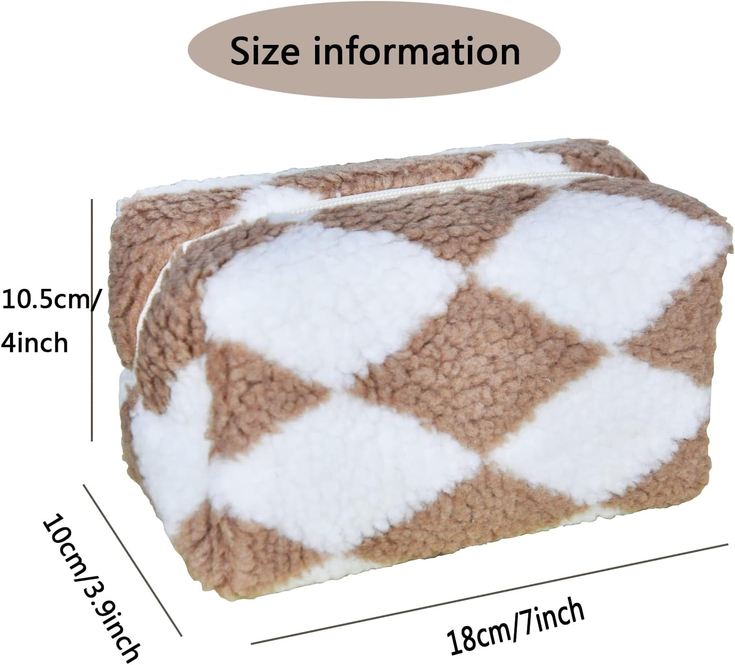 3Pcs Checkered Plush Makeup Bag Terry Cloth Cosmetic Bag Zipper Travel Toiletry Bag Organizer Soft Pencil Pouch Case Makeup Brushes Storage Bag for Women Girlsps