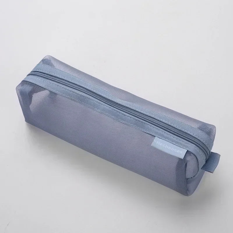 Transparent Stationery Pencil Bag Student Nylon Mesh Pen Case Unisex Large Capacity Pouch School Supplies Stationery Organizer
