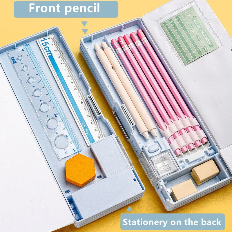 Cartoon Stationery Box with Pencil Sharpener Plastic Pencil Case School Storage Box Kid Cute Pen Case Student Pencil Box Gifts