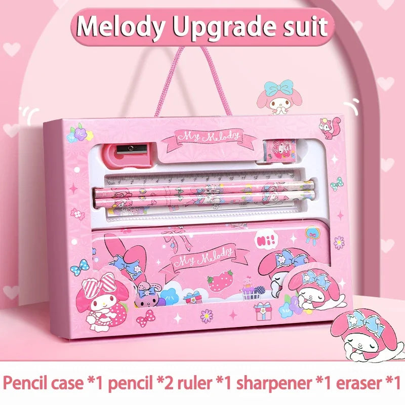 Sanrio Kuromi Stationery Set Cinnamoroll Melody Pencil Eraser Learning Gifts Box Cartoon Stationery Children Term Begins Gifts