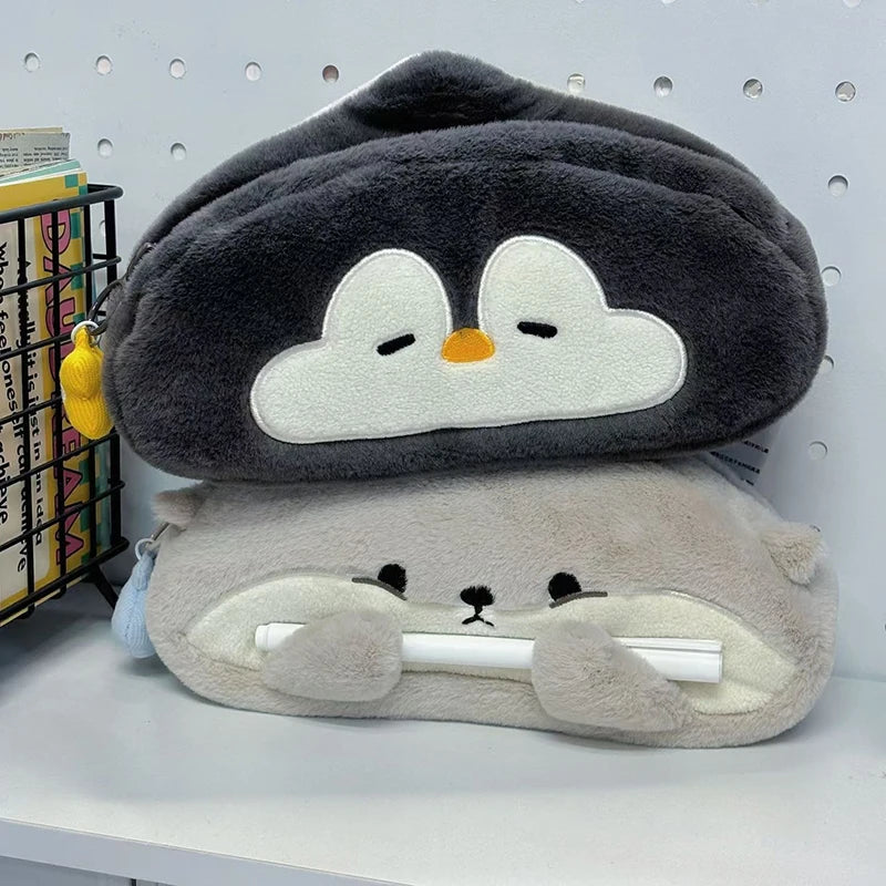 Kawaii Little Otter Penguin Plush Pen Bag Large Capacity Pencil Case Stationery Storage Bag Stationery School Supplies
